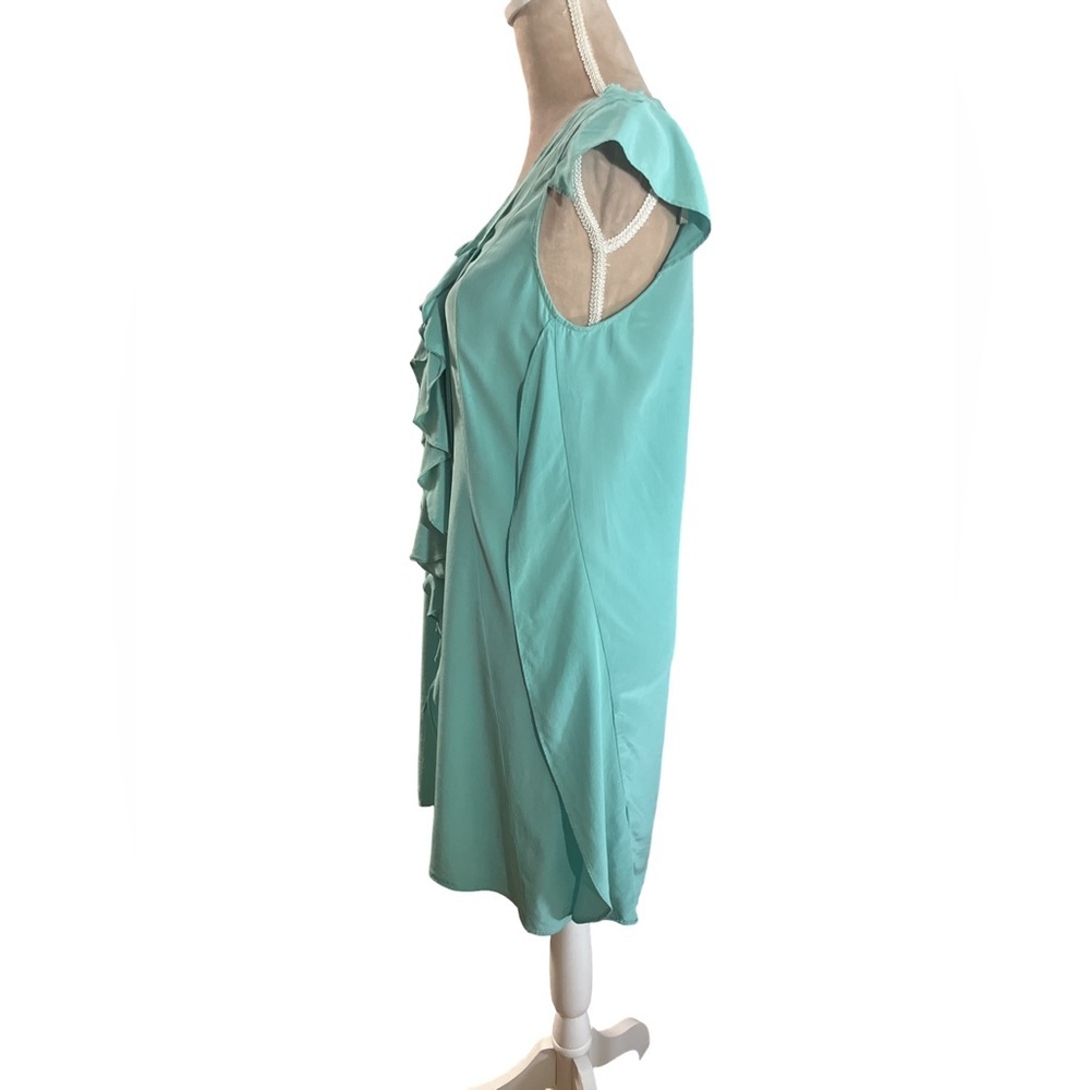 Ali Ro Green Flutter Sleeve Ruffled Light Teal Dress Size 6 - Picture 4 of 8